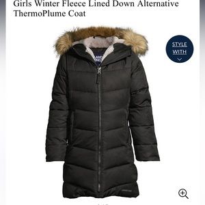 Lands End Girls Winter Fleece Lined Down Alternative ThermoPlume Coat size 14